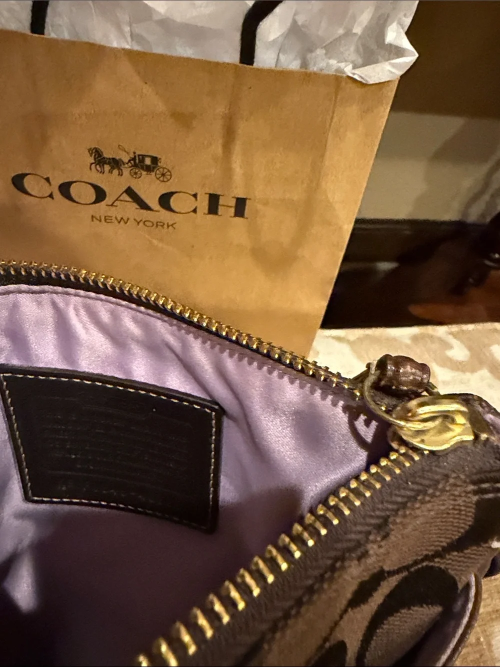 Coach Brown Signature Messenger Crossbody Bag with Gold-Tone Hardware
